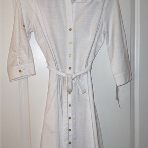 Sharagano White Long Sleeve Dress with Gold Buttons